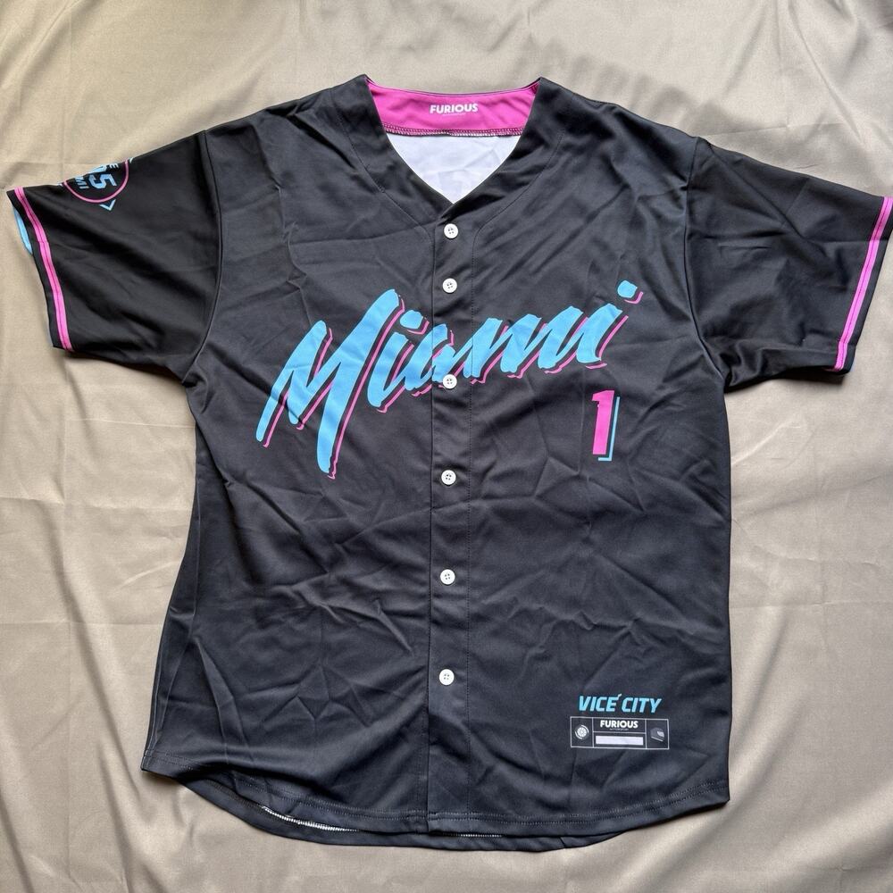 Max Verstappen Miami Vice Baseball Jersey Mens Large Black Fusion Motorsport